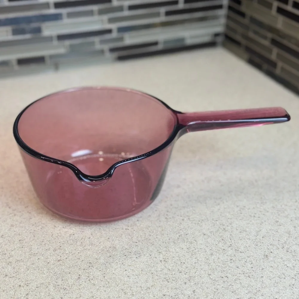 VTG Visions Corning USA Cranberry Glass Saucepan 1L Pour Spout Pot Purple NO LID